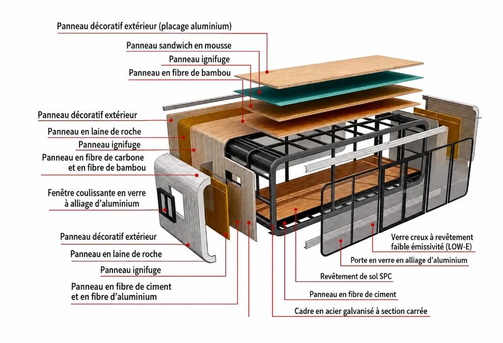 Vue éclatée de la construction modulaire Modulia
